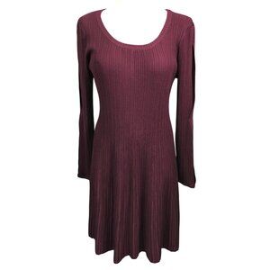 2/$30 Est 1946 Knit Dress Womens L Burgundy Maroon Long Cut Out Sleeve Scoop Nec